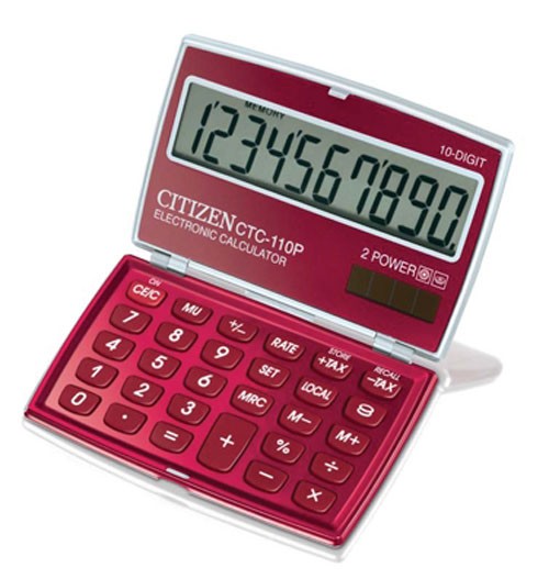 Taschenrechner Citizen CTC-110 10-stellig burgund Solar- und Batteriebetrieb