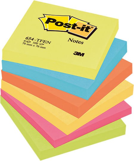 Haftnotizen Post-it 654TFEN sort-76x76mm 6Bl./Pg. Notes Active Collection