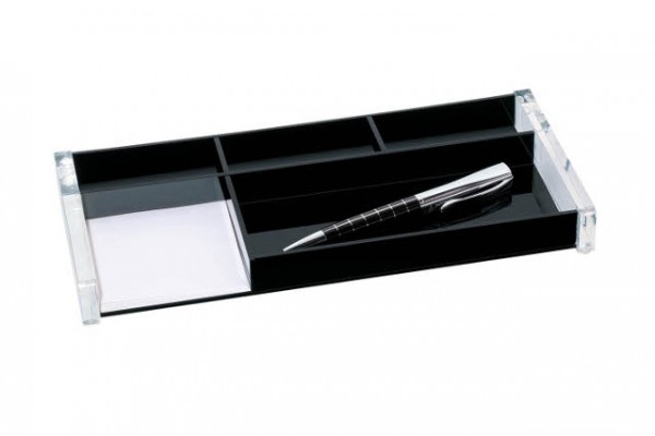Stiftschale Wedo Acryl Exklusiv glasklar/schwarz 1+3 Fächer und 1 Fach für Haftnotizpapier 76x76mm