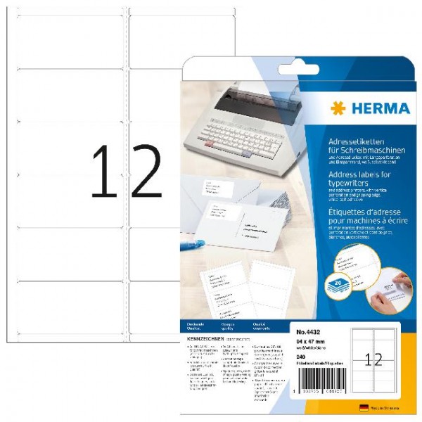 Adreßetiketten Herma 94x47-weiß/20