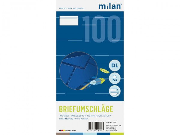 Briefumschläge Milan 107 LD sk 110x220mm weiß/100