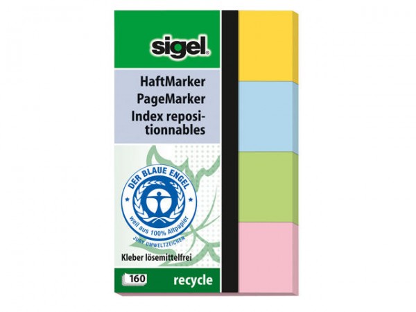Haftmarker Sigel 50x80mm Recycling-Papier 160Bl. 4 Farben