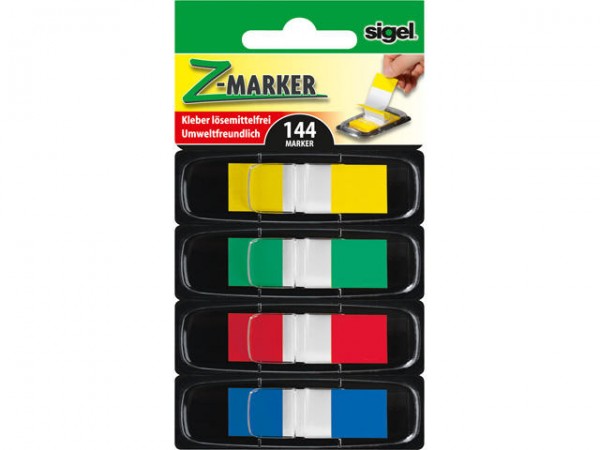 Haftmarker Sigel 12x43mm Z-Marker 4x Mini 144Bl. gelb, grün, rot, blau / Color-Tip